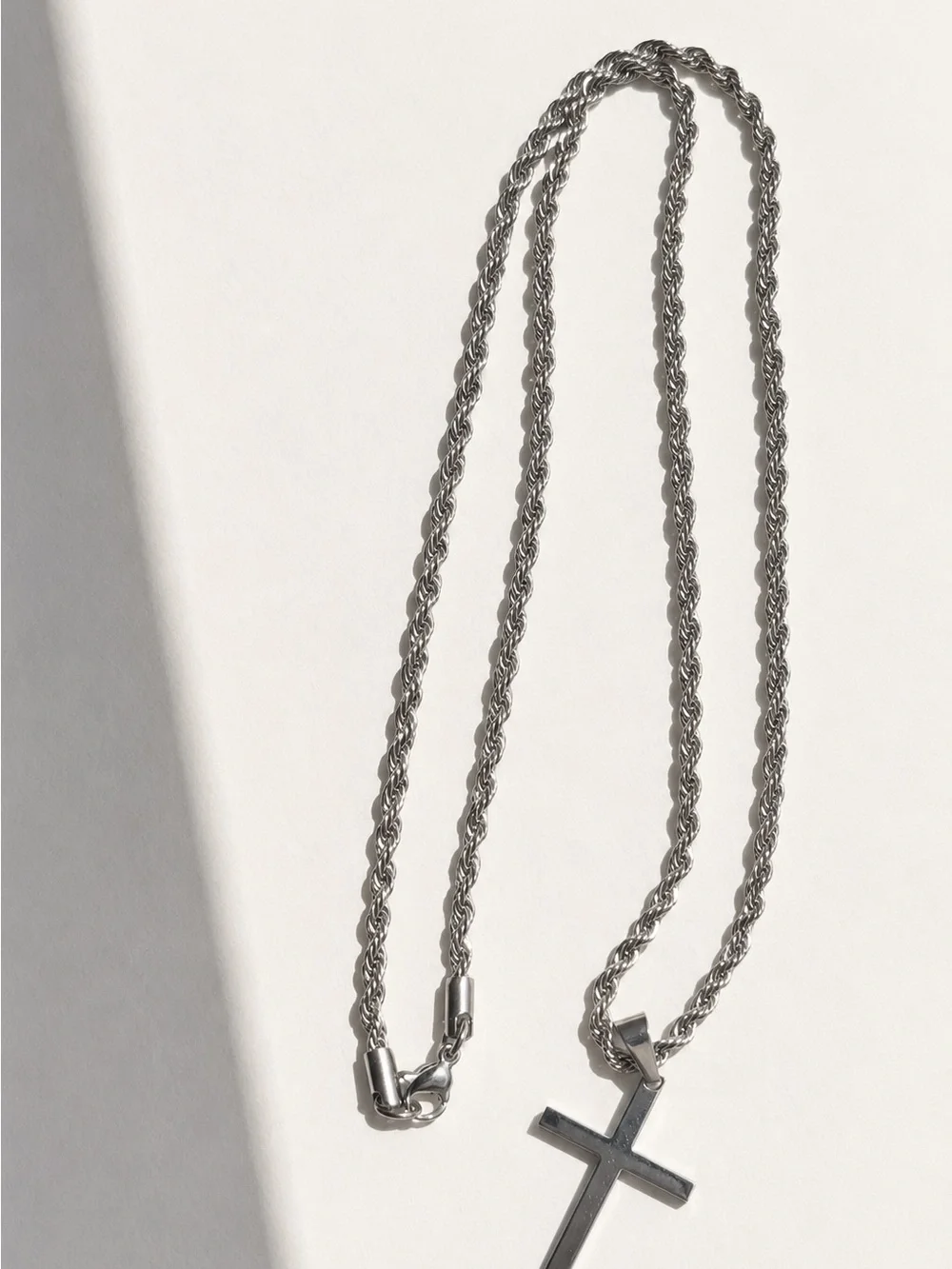 Men's Stainless Steel Rope Chain Cross Pendant Necklace 22 Inches